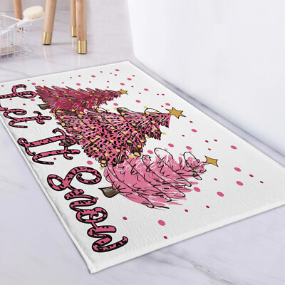 Winter Pink Snowy Pine Christmas Bath Mat for Bathroom Mat Bath