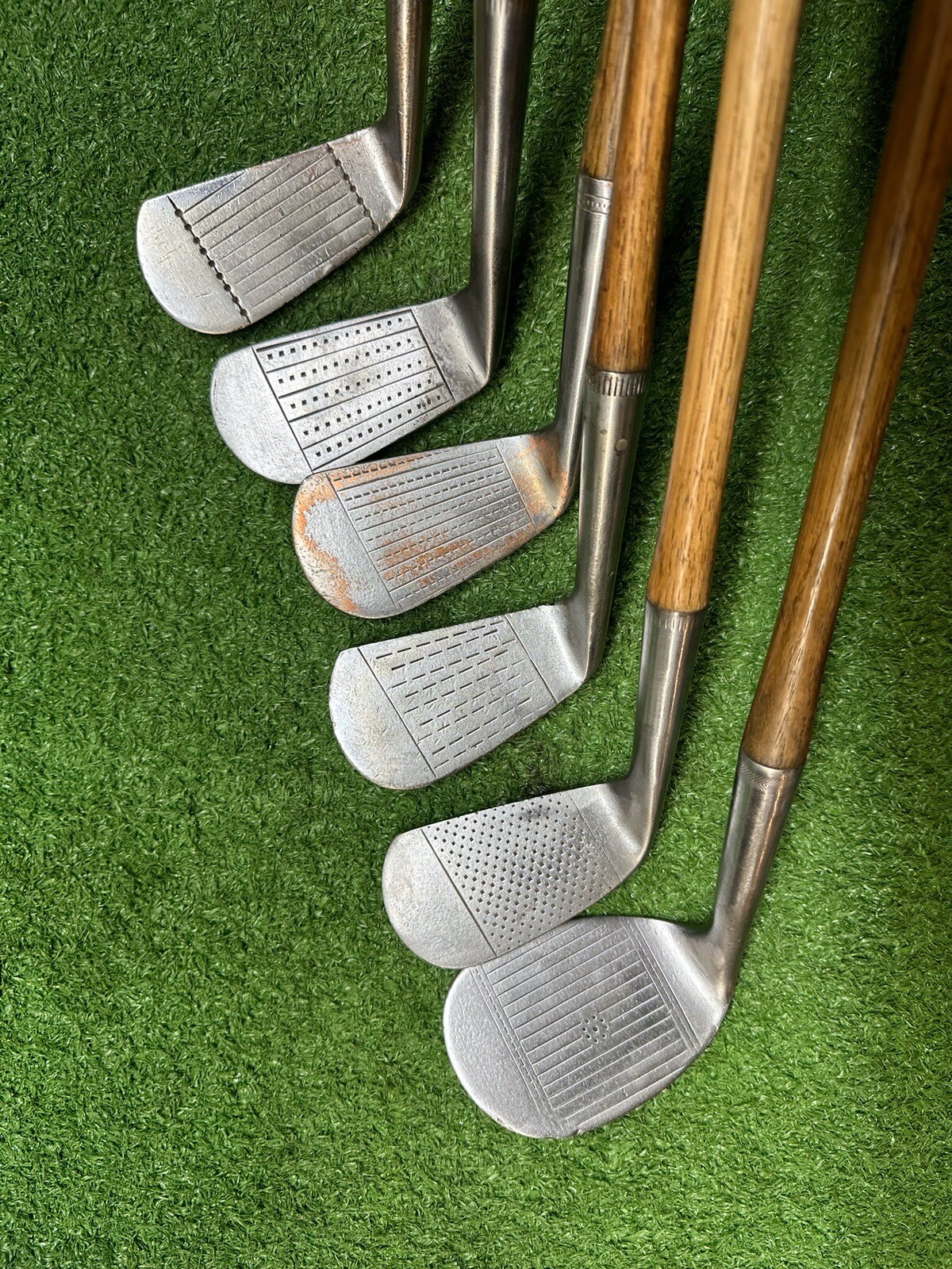 9 Antique hickory wood shaft Golf Clubs and Vintage Stovepipe Golf Bag