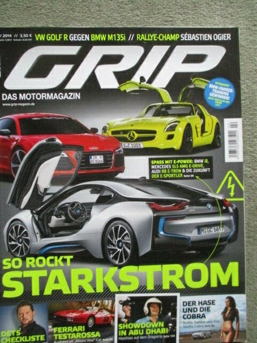 grip Motormagazin 2/2014 BMW i8,SLS AMG,R8 e-tron,shelby Cobra,Golf R,M135i F20