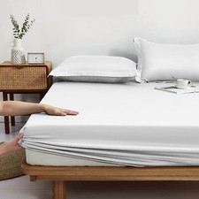 Image of 40CM FITTED SHEET 100% EGYPTIAN COTTON BED SHEETS SINGLE DOUBLE SUPER KING SIZE