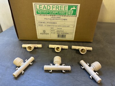 (6) 1/2'' MPTx1/2'' Barbx 1/2'' Barb Pex Plumbing Fitting Male T-Adapter PT0303M03