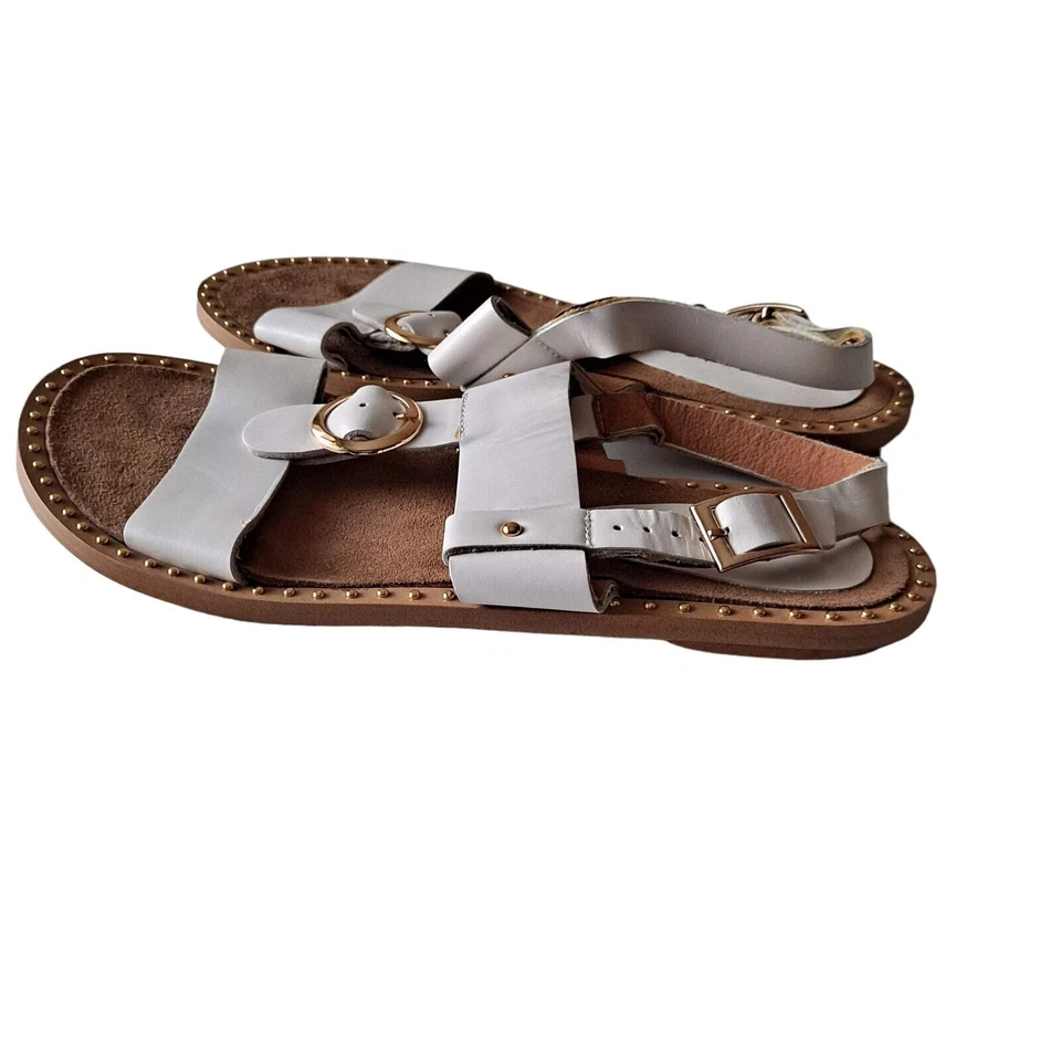 Matiko Aria White Leather Studded Flat Heel Slingback Sandals Womens Size 8.5 - Image 4 of 4