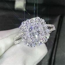925 Silver Plated Wedding Ring Women Jewelry Simulated White Sapphire Ring 6-10