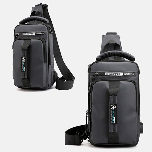 Anti-Theft Men's Sling Crossbody Bag Chest Shoulder Messenger Backpack USB Port - Picture 12 of 12