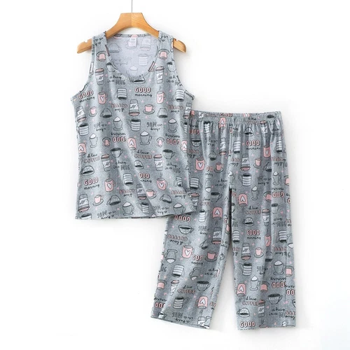 Womens Capri Set Sleepwear Soft Pajamas Sleep Nightshirts Print Cotton Nightwear - Bild 10 von 27