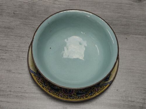 Antique Chinese Enamel Hand Painted Plate Bowl Floral Figural Design 19 Century - Picture 2 of 10