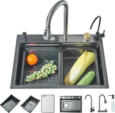 Stainless Steel Kitchen Sink Drop-in /Top Mount Sink Single Bowl Workstation Kit