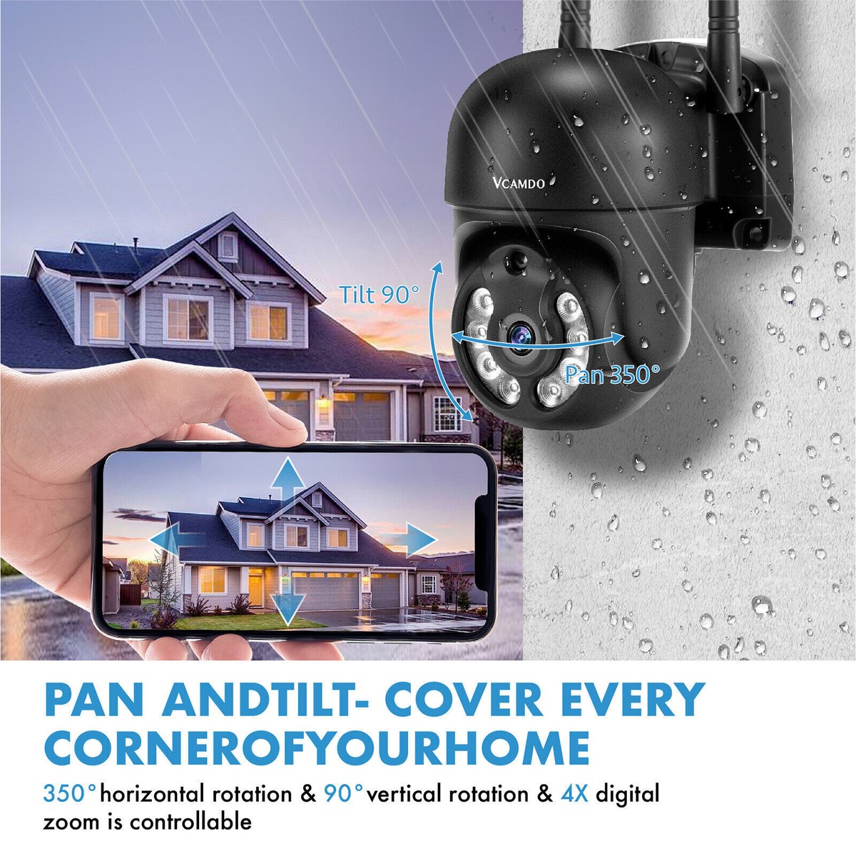 Home Wireless Security Camera System w/ Pan Tilt Dome Outdoor Surveillance  CCTV