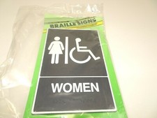 Women Handicap Braille Restroom Sign Hy-Ko Products 6x9 Self Adhesive USA NEW