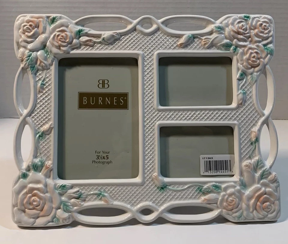 Классическая винтажная антикварная фоторамка 3,5x5 Burnes керамическая белая роза 3 картины - Изображение 3 из 4