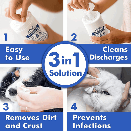 Pet Eye Wipes for Dogs Cats Puppies & Kittens 100 Count Medicated Removes Dirt - Picture 4 of 6