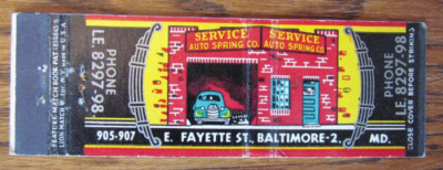 FEATURE MATCHBOOK COVER: SERVICE AUTO SPRING BALTIMORE, MD EMPTY MATCHCOVER -D26
