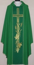 Green Chasuble and Stole, Embroidered Large Cross Design Chasuble Vestment