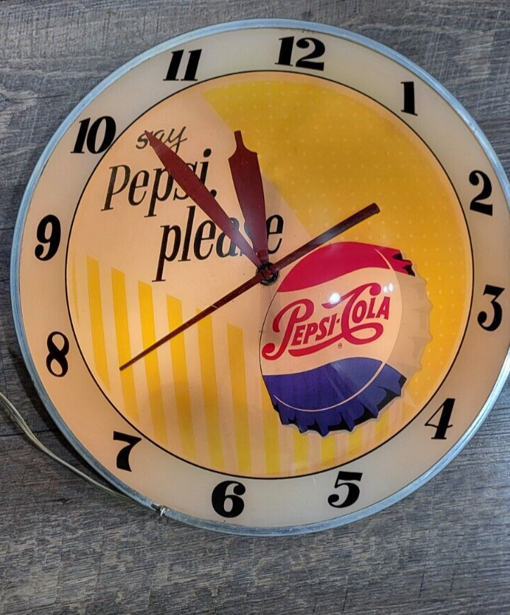 Vintage 1960s Pepsi double bubble light up clock Say Pepsi Please eBay