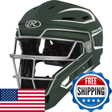 Rawlings VELO 2.0 Catcher's Helmet Baseball Senior Dark Green White Size 7 1/8 7