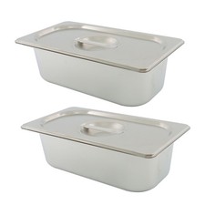 2 Commercial 1/3 Hotel Pans Lids, Stainless Steel Food Pans 3.6 Inch Deep