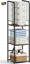 3 Tier Narrow Towel Rack Bathroom Organizer Freestanding with Shelf Brown