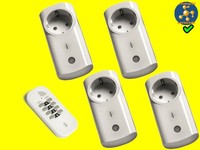 Neu! 4-Fach FUNKSTECKER-SET Power Funk-Zwischenstecker + Mini-Fernbedienung IP55