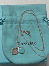 Tiffany  Co Mini Double Heart Tag Pendant Necklace Tiffany Blue Sterling Silver