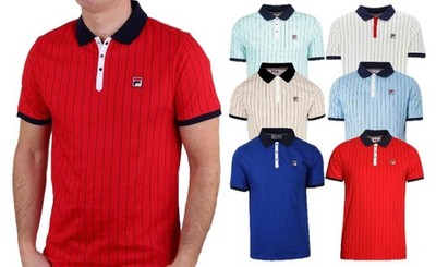 FILA Mens Polo BB1 Classic Vintage Collared Shirt Short Sleeve Stripe Top XS-4XL