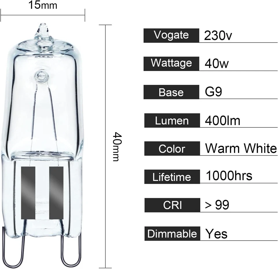G9 Oven Bulbs 40W 230V Heat Resistant, 300°C Cooker Light 2 Pack, Neff Bosch AEG - Image 2 of 4