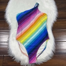 Kurt Geiger Women's Size Small Rainbow Stripe Kensington One Piece Swimsuit
