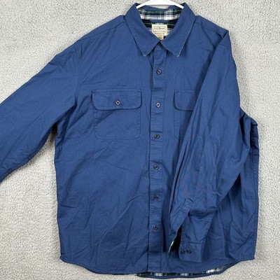 L.L. Bean Flannel Lined Shirt Shacket Men Large Blue Jacket Barncoat Long Sleeve
