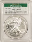 2021(P) 1 OZ AMERICAN SILVER EAGLE PCGS MS-69 1ST STRIKE PHILADELPHIA EMERGENCY