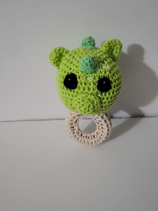 Handmade Green Dragon Crochet Teether Ring