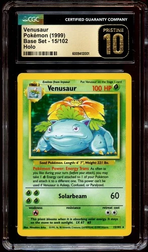 CGC 10 PRISTINE Venusaur 15/102 HOLO RARE Base Set Pokemon Card 001