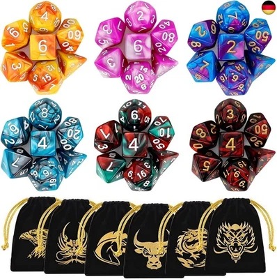 QMAY Polyedrische Würfel, 6 x 7 (42 Stück) Doppel-Farben Tisch Spiel Würfel für