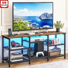 TV Stand W/ Charging Station Adjustable Shelves LED Lights Storage Entertainment