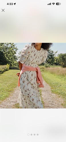 Vineyard Vines Cream Floral Crew Neck Smocked Puff Sleeve Midi Dress S MSRP $228
