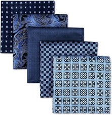 5 Pieces Assorted Mens Silk Pocket Square Handkerchiefs Set Lot Blue