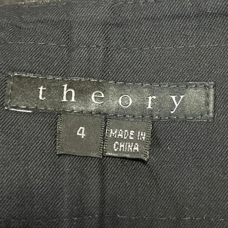 Pantalones Cortos Vaqueros Theory Negros Corbata Cinturón Tiro Medio Pierna Ancha Cremallera Elastizados 4 Foto 4 de 4