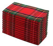 COTTON CRAFT 12-Pack Christmas Tartan Plaid 100% Cotton Cloth Napkins 17x17"