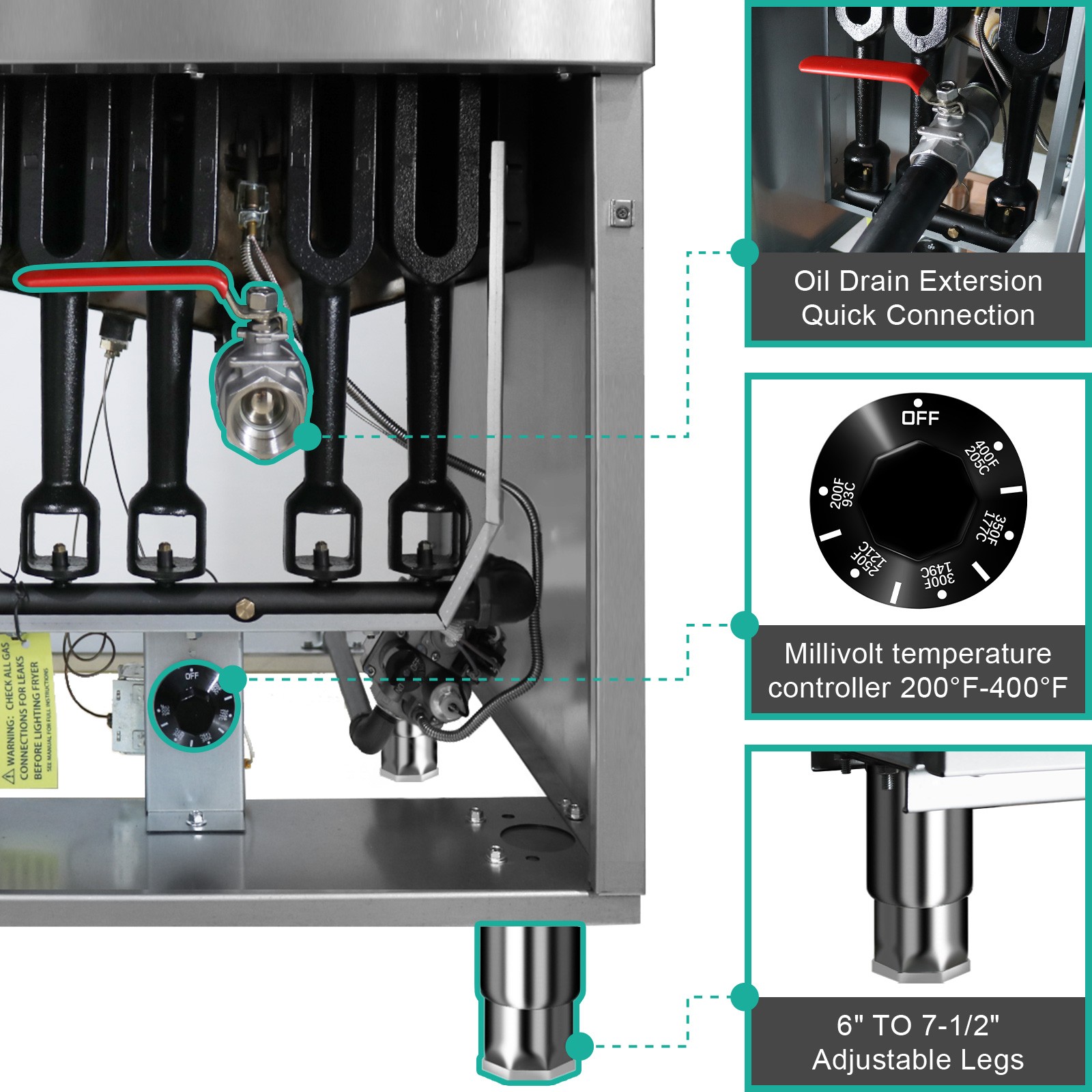 Commercial Floor Gas Deep Fryer 3 Burners Liquid Propane 40 Lbs 90000 BTU CSA