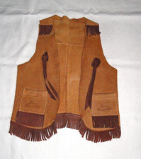 Davy Crockett Boys Vest  Tan Suede w/Brown Fringes  Name on Pockets
