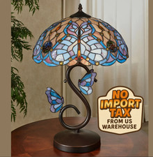 🔥FREE SHIP Butterfly Dreams Tiffany Style Stained Glass Table Lamp