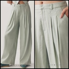 Anthropologie Maeve The Avery Linen Pleated Wide-Leg Trousers LARGE Sage Green