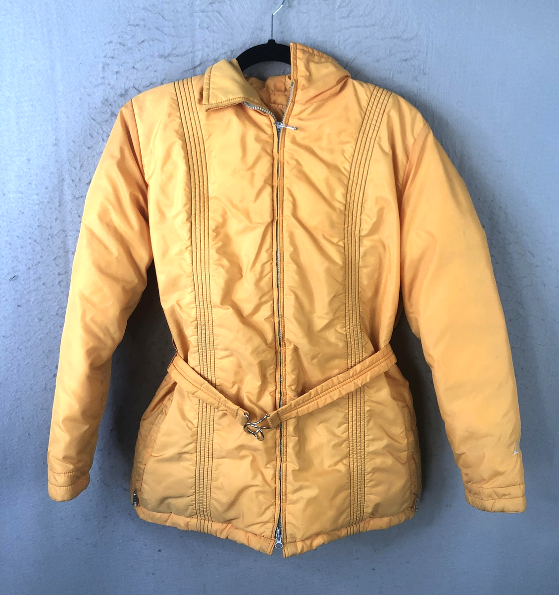 Vintage Gerry Jacket Womens Medium Yellow Down Belted Hooded Ski 