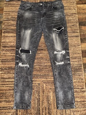 Rue21 Premium Distressed Jeans Slim Taper Supreme Flex 30/32 Men's Black Denim