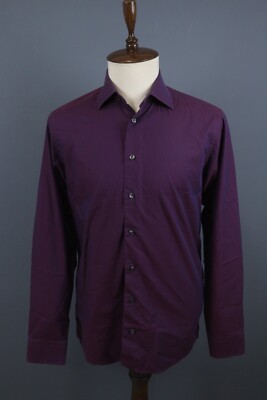 Eton Slim Burgundy Luxury Long Sleeve Button Down Dress Shirt Size 41 / 16
