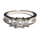 14k white gold .97ct 3 stone princess diamond engagement ring band 3.9g estate — photo 1