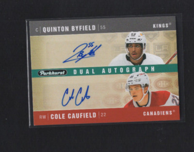 2021-22 Parkhurst Dual Autos Cole Caufield Quinton Byfield #A-17 Rookie Auto RC