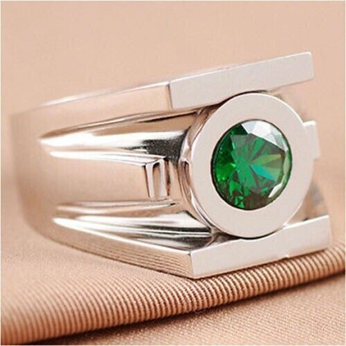 Stunning 935 Argentium Silver Regular Wear Unisex Ring with Lab Created Emerald