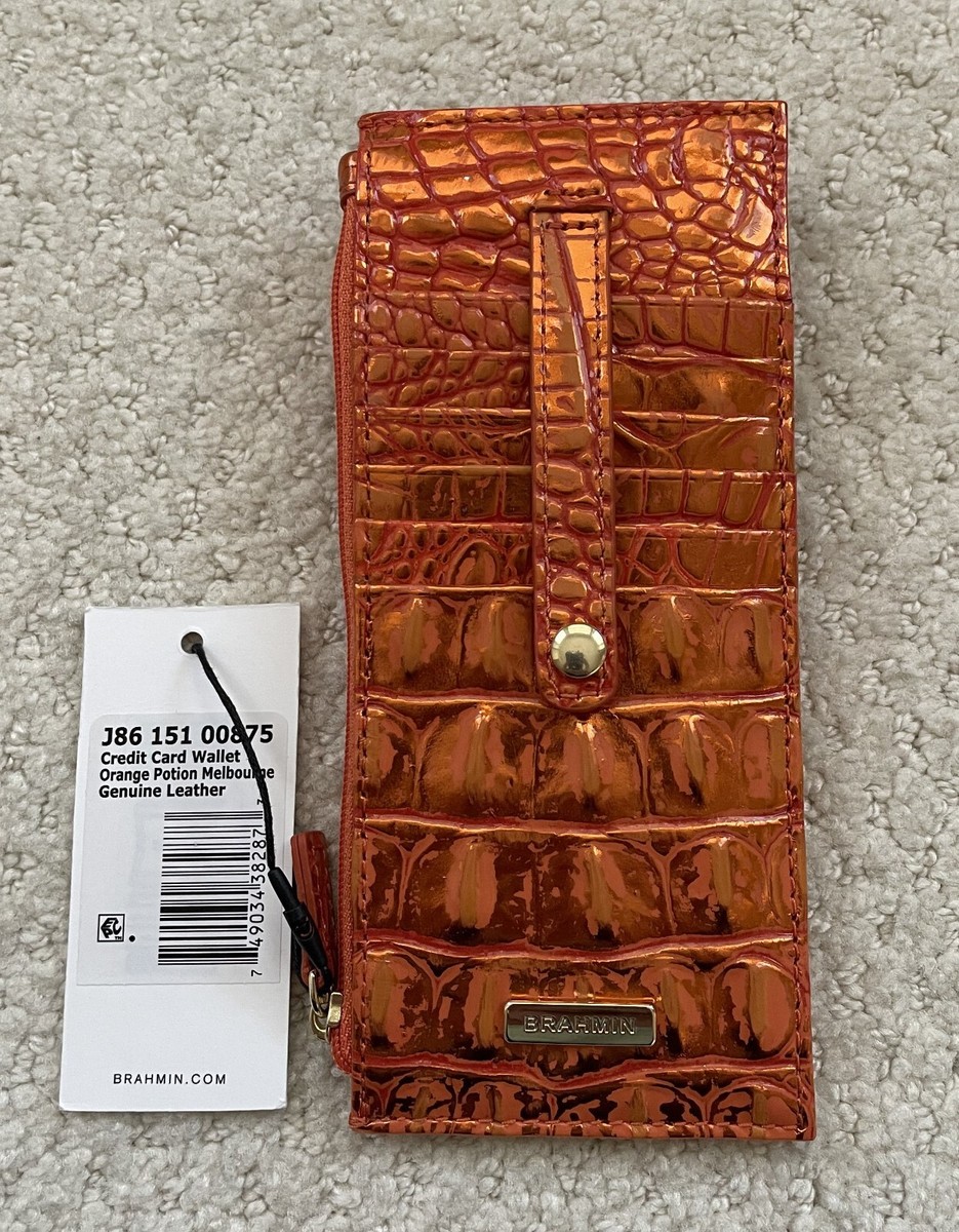 Brahmin Melbourne Credit Card Slim Leather Wallet ORANGE POTION