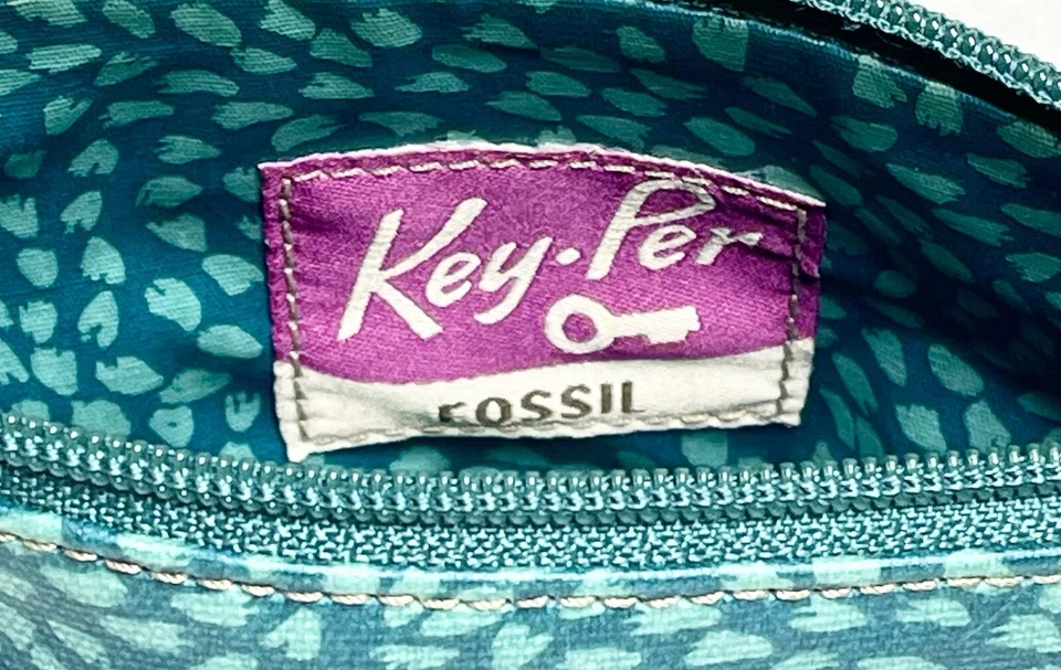 Llave fósil por bolsa de maquillaje en azul marino turquesa verde azulado vintage motivo de llave encanto Foto 4 de 4