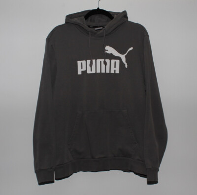 Puma Herren Grau Logo Hoodie Gr. L Pullover Sweatshirt Kängurutasche Oberteil