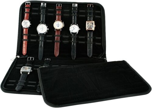 Uhrenmappe für 20 Armbanduhren Uhren Mappe schwarz Schutzhülle Samt Aufbewahrung - Bild 1 von 3